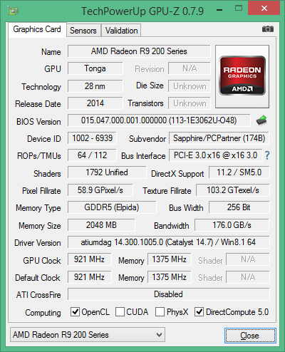 GPU-Z-Screenshot der Sapphire Radeon R9 285 Dual-X OC