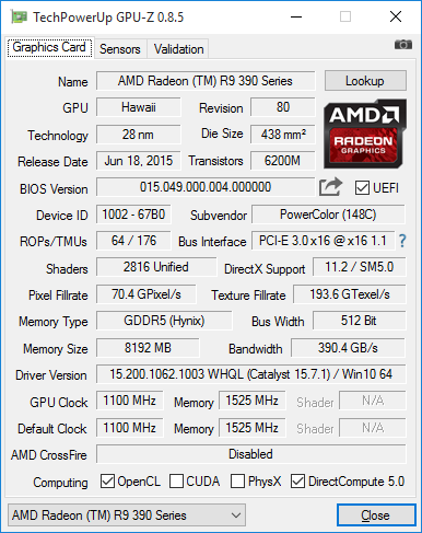 Скриншот GPU-Z видеокарты PowerColor Devil Radeon R9 390X