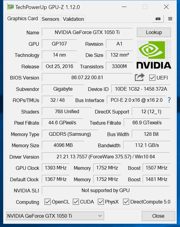 gigabyte gtx1050ti gaming