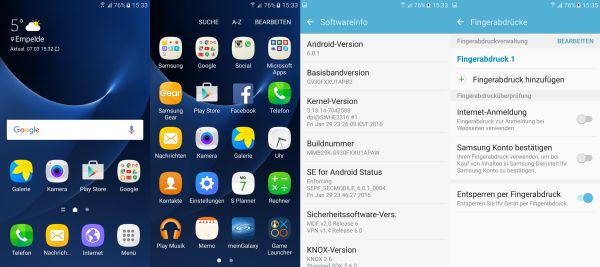 Внешне интерфейс довольно близко к Android, датчик отпечатка пальца прежний