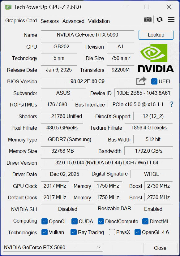 GPU-Z RTX 5090 Matrix (@stock, 600W).gif