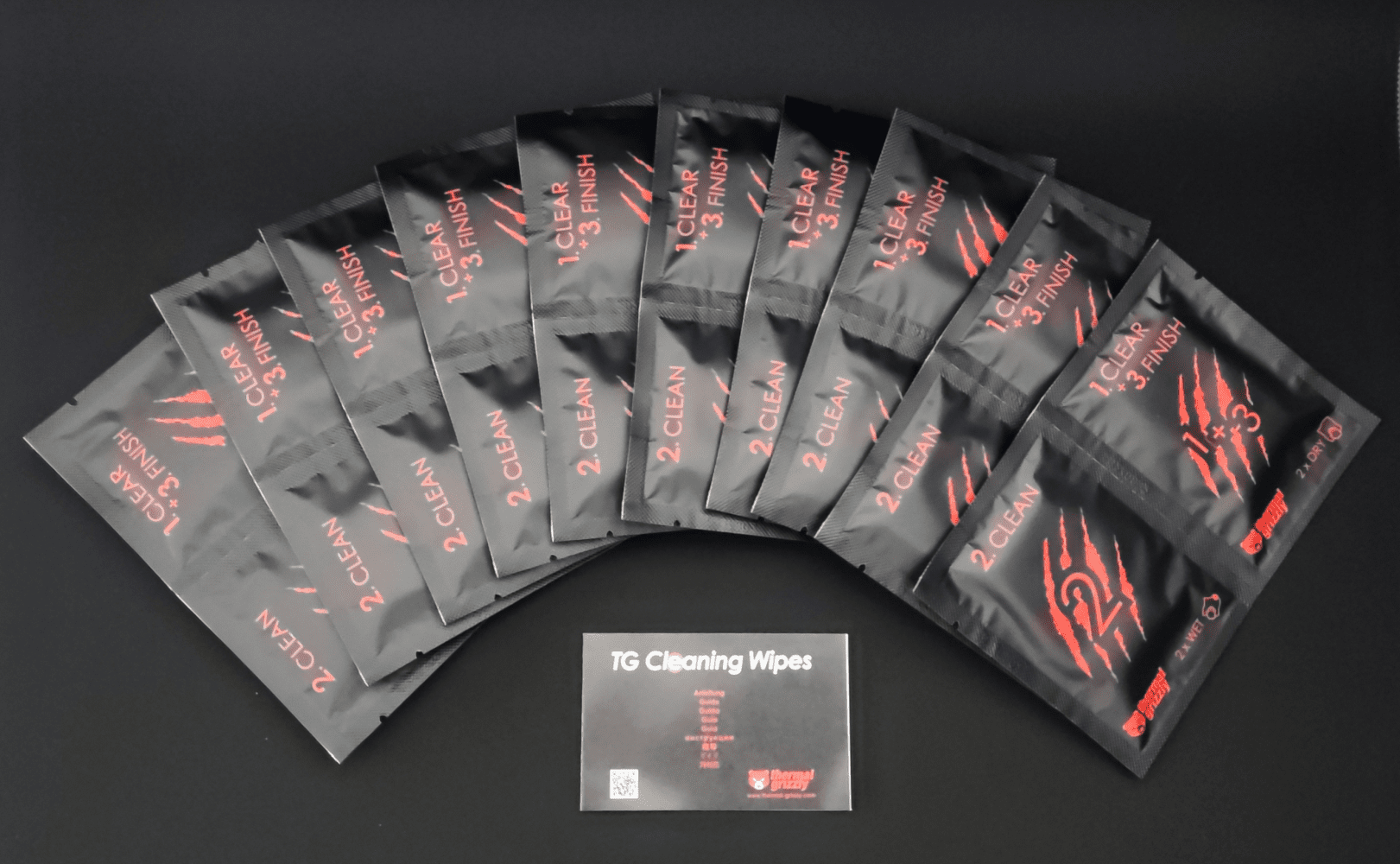 10 Pakete TG Cleaning Wipes aufgereiht