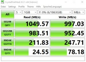 Die USB-3.2-Gen2-Performance über den Z590-Chipsatz.