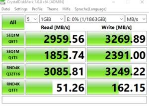Die M.2-Performance über Intels Z490-Chipsatz mit PCIe 3.0 x4.