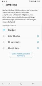 Mit Adapt Sound bietet das Galaxy S9+ die von HTC bekannte Möglichkeit zum Anpassen des Klangprofils