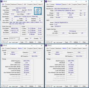 oben links: CPU-OC; unten links: RAM-OC mit XMP; unten rechts: manuelles RAM-OC