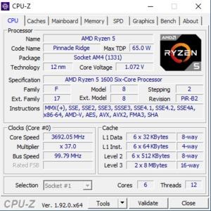 CPUz des AMD Ryzen 5 1600 und Ryzen 3 1200 12nm