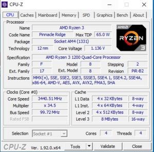 CPUz des AMD Ryzen 5 1600 und Ryzen 3 1200 12nm