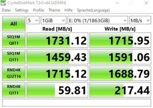 Die M.2-Performance über den B550-Chipsatz mit PCIe 3.0 x2.