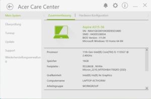 Die Software des Acer Aspire 5 A515-56-511A