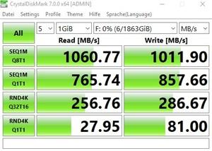 Die USB-3.2-Gen2-Performance (10 GBit/s) beim MSI MEG Z490 UNIFY über den Z490-Chipsatz.