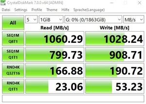 Die USB-3.2-Gen2-Performance (10 GBit/s) beim MSI MEG Z490I UNIFY über den Intel-JHL7540-Thunderbolt-Controller.