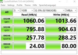 Die USB-3.2-Gen2-Performance (10 GBit/s) beim MSI MEG Z490I UNIFY über den Z490-Chipsatz.