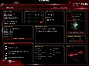 Die UEFI-EZ-Oberfläche beim Gigabyte B450 AORUS Pro