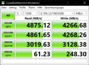 Die M.2-Performance über den Ryzen 9 5900X mit PCIe 4.0 x4 (non-nativ)