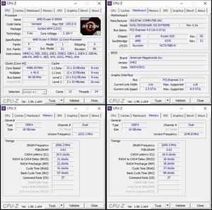 oben links: CPU-OC; unten links: RAM-OC (XMP); unten rechts: manuelles RAM-OC
