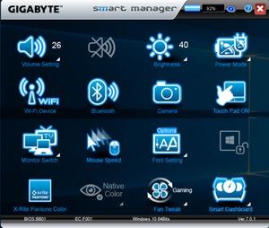 Die Software des Gigabyte Aero 15X mit NVIDIA GeForce GTX 1070 Max-Q