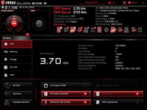 Die UEFI-EZ-Oberfläche beim MSI MEG Z390 Godlike.