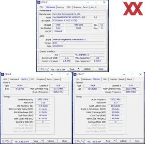 RAM OC: снизу слева с XMP; снизу справа с вручную установленными таймингами