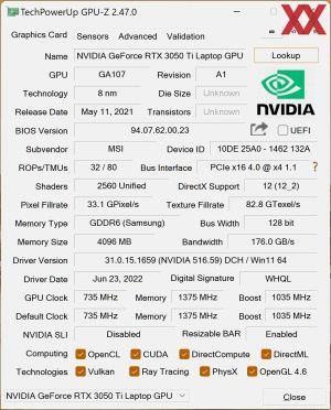 GPUz und CPUz des MSI Prestige 15