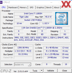 GPUz и CPUz ноутбука MSI Katana GF76 11UG