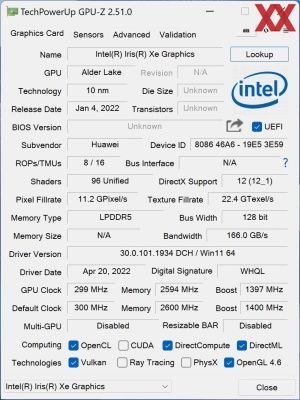 GPUz и CPUz Huawei MateBook X Pro (2022)