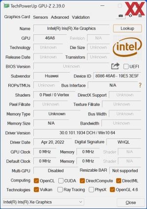GPUz und CPUz des Huawei MateBook 16s