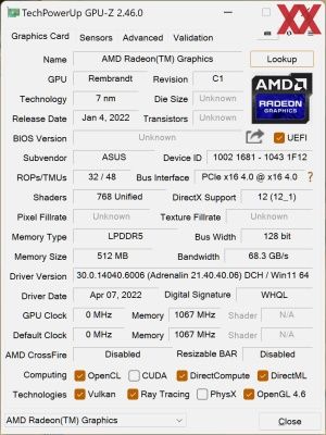 GPUz и CPUz ноутбука ASUS Zenbook S 13 OLED