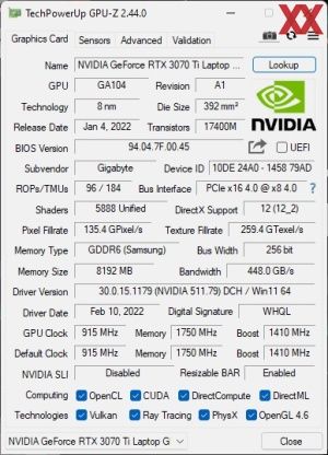 GPUz und CPUz des Gigabyte AORUS 17 XE4