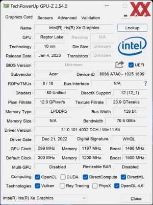 GPUz и CPUz ноутбука Acer Swift Go 14