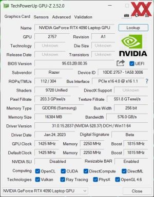GPUz und CPUz des Razer Blade 16