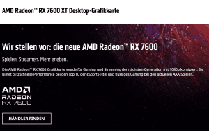 Verweis auf eine Radeon RX 7600 XT auf der AMD-Webseite