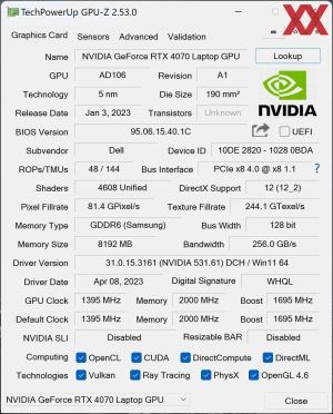 GPUz и CPUz ноутбука Dell XPS 17 9730