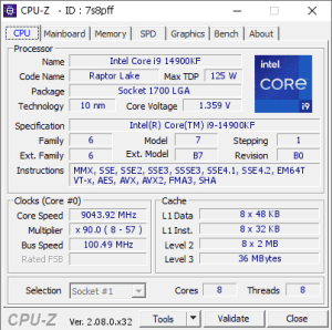 Intel Core i9-14900KF bei 9.044 MHz