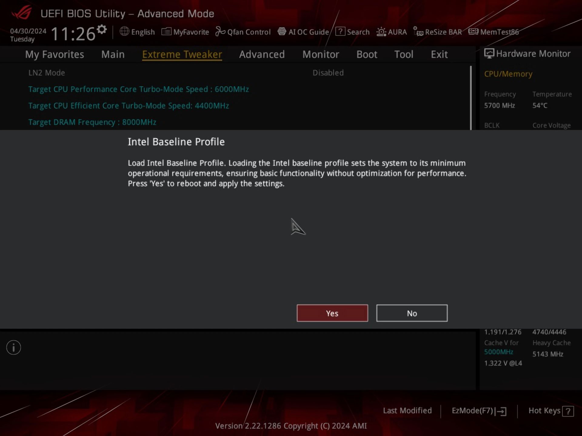 Intel default settings. Intel default settings