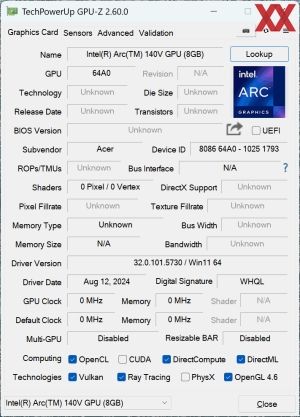 GPUz и CPUz ноутбука Acer Swift 14 AI
