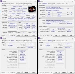 Oben links: CPU-OC; unten links: RAM-OC (XMP); unten rechts: manuelles RAM-OC