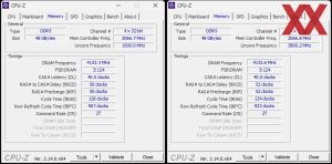 links: RAM-OC (XMP); rechts: manuelles RAM-OC