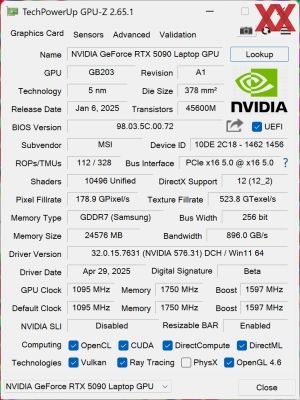 GPUz und CPUz des MSI Titan 18 HX AI