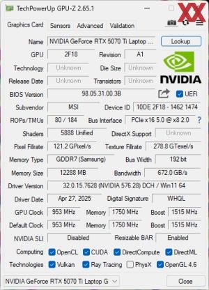 GPUz und CPUz des MSI Vector 16 HX AI
