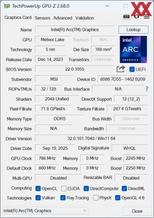 GPUz und CPUZ des MSI Cubi Nuc AI
