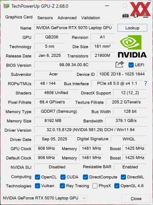GPUz und CPUz des Acer Predator Triton 14 AI