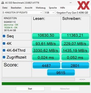 Kingston Fury Renegade G5 SSD 4096GB Benchmarks mit Kühlung