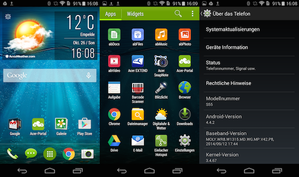 Aktuelles Android mit Acer UI, die nicht immer überzeugt