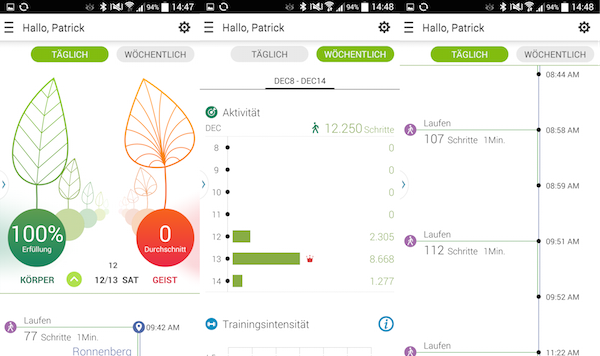 Fitnessdaten lassen sich über ASUS' Wellness-App verwalten, Google Fit wäre die bessere Wahl