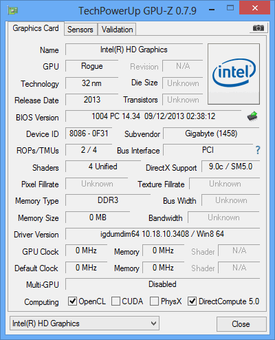 gigabyte bxbt2807 gpuz