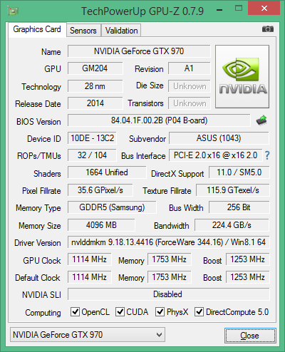 GPU-Z-Screenshot der ASUS GeForce GTX 970 Strix OC Edition