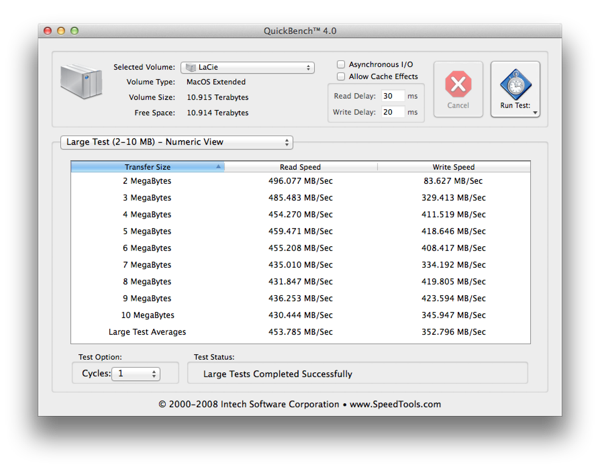 LaCie 2big Thunderbolt 2 - QuickBench RAID0 - 1 bis 10 MB