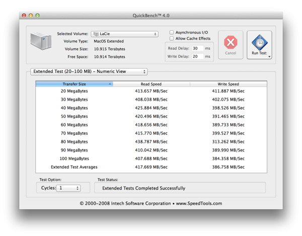LaCie 2big Thunderbolt 2 - QuickBench RAID0 - 10 bis 100 MB