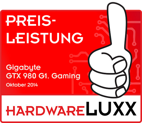 Preis/Leistungs-Award für die Gigabyte GeForce GTX 980 G1.Gaming